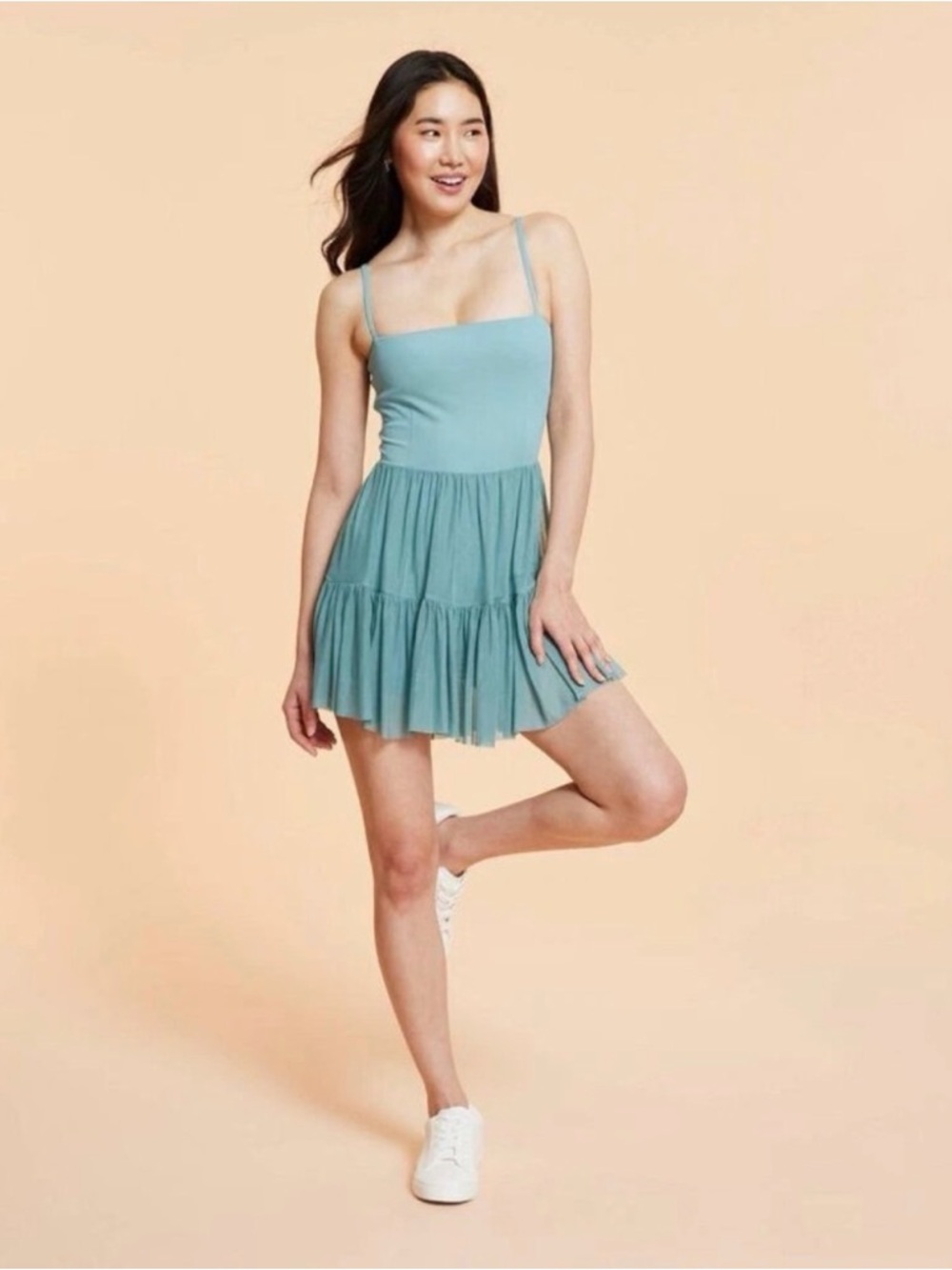 NWT!! Women’s Light Teal Spaghetti Strap Tiered Athletic Ballet Tennis Dress